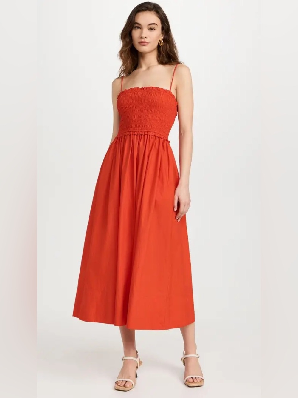 Apiece Apart Porta Smocked Bodice Spaghetti Strap Midi Dress